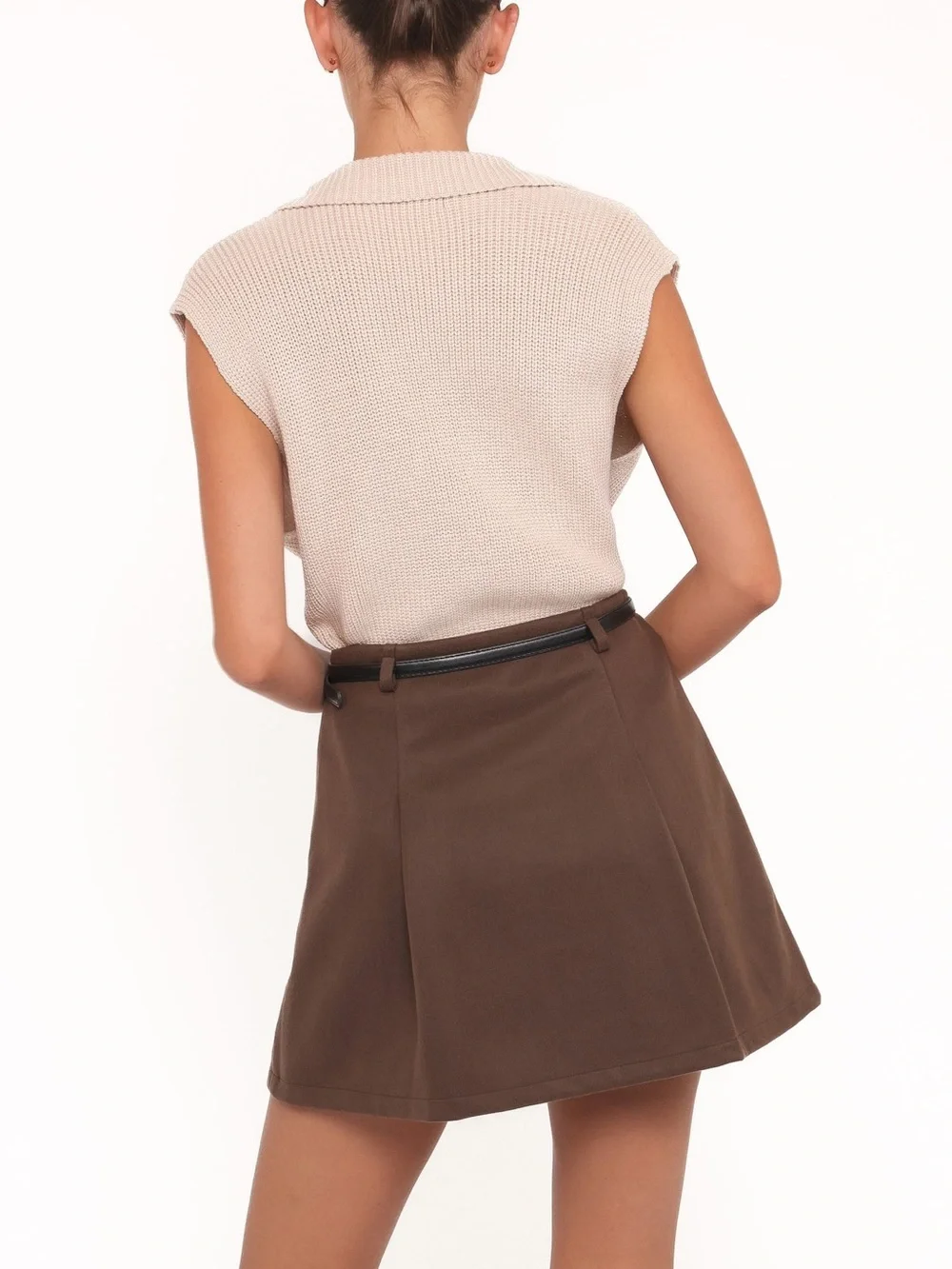 NWT Petal & Pup Cassia Belted Aline Skirt in Chocolate Brown Size 6